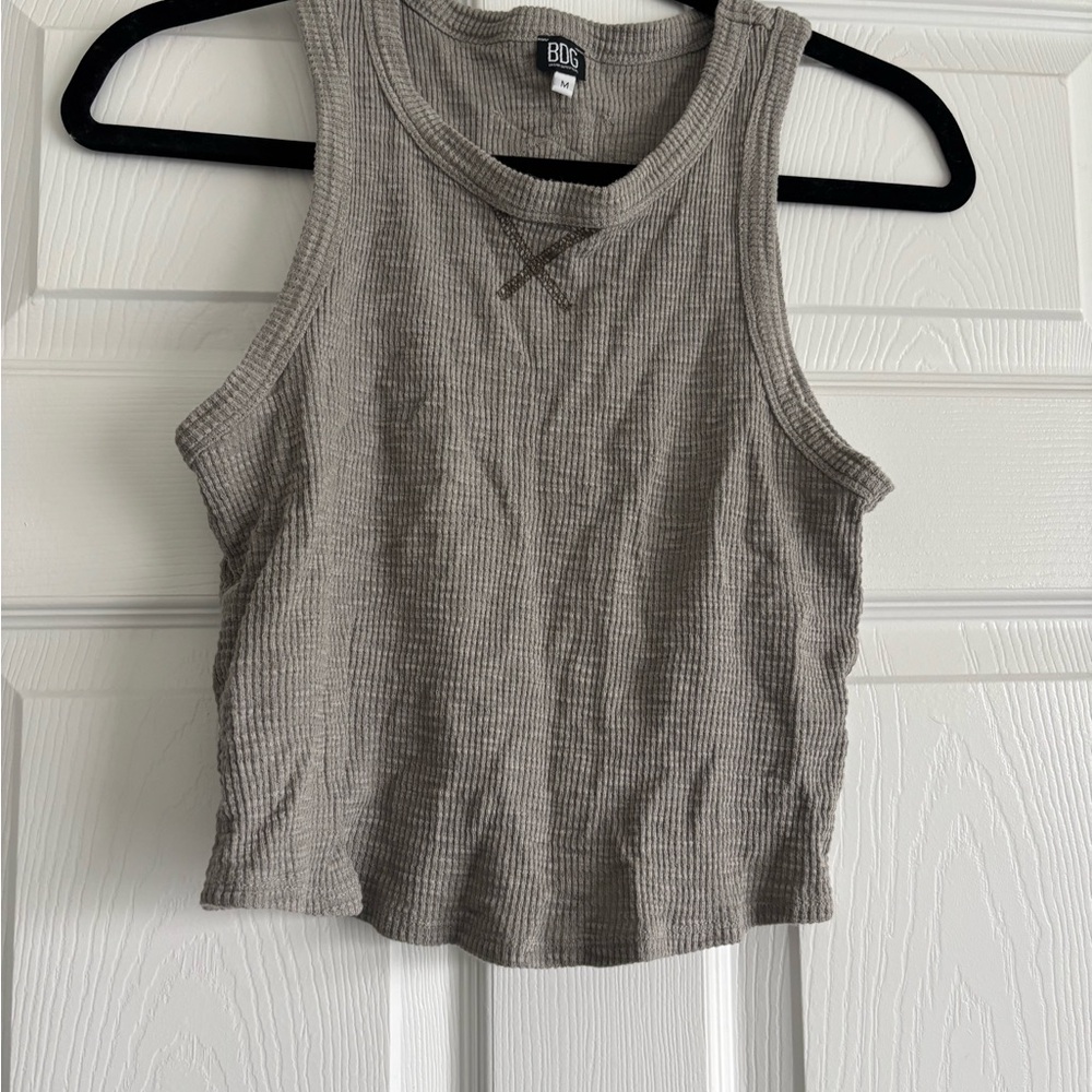 BDG Ribbed Tank Top in Taupe Gray